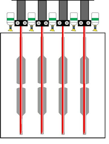 Ionized air applied between parisons to reduce deflection