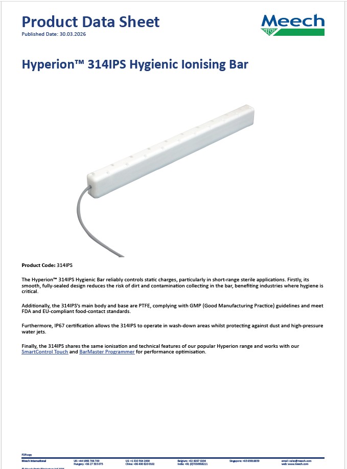 Meech 314IPS Pulsed DC Ionising Bar Data Sheet