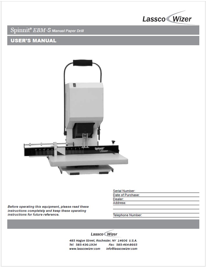 Lassco Spinnit EBM-S user manual cover