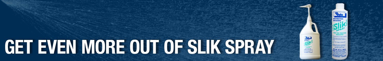 Slik Spray bottle used for reducing friction and static in print/bindery workflows